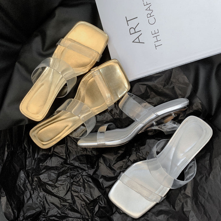 Karin Luna In Stock Spot Goods Transparent Sequin Irregular Heel Strap Sandals