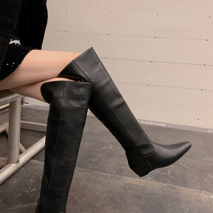 Karin Luna In Stock Spot Goods Vintage Cowhide Leather Two-Way Wear Pointed Toe Height-Increasing Long Boots