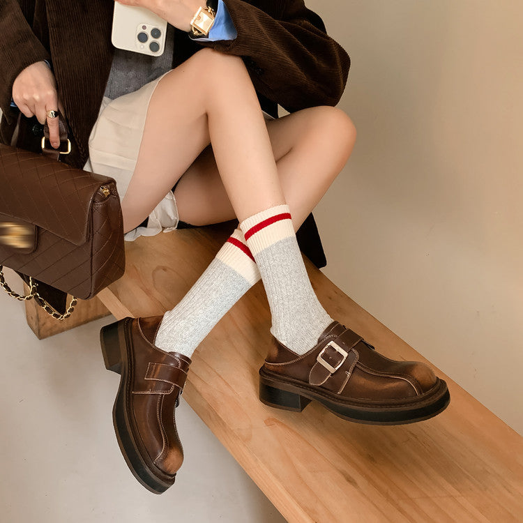 Karin Luna In Stock Spot Goods Metal Round Toe Cow Leather Thick Sole Flats