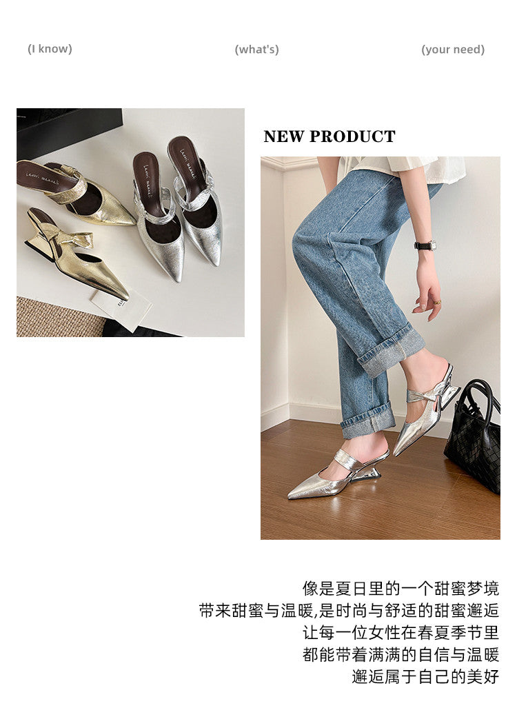 Karin Luna In Stock Spot Goods  Pointed Toe Irregular Heel Elegant Retro Strap Slippers