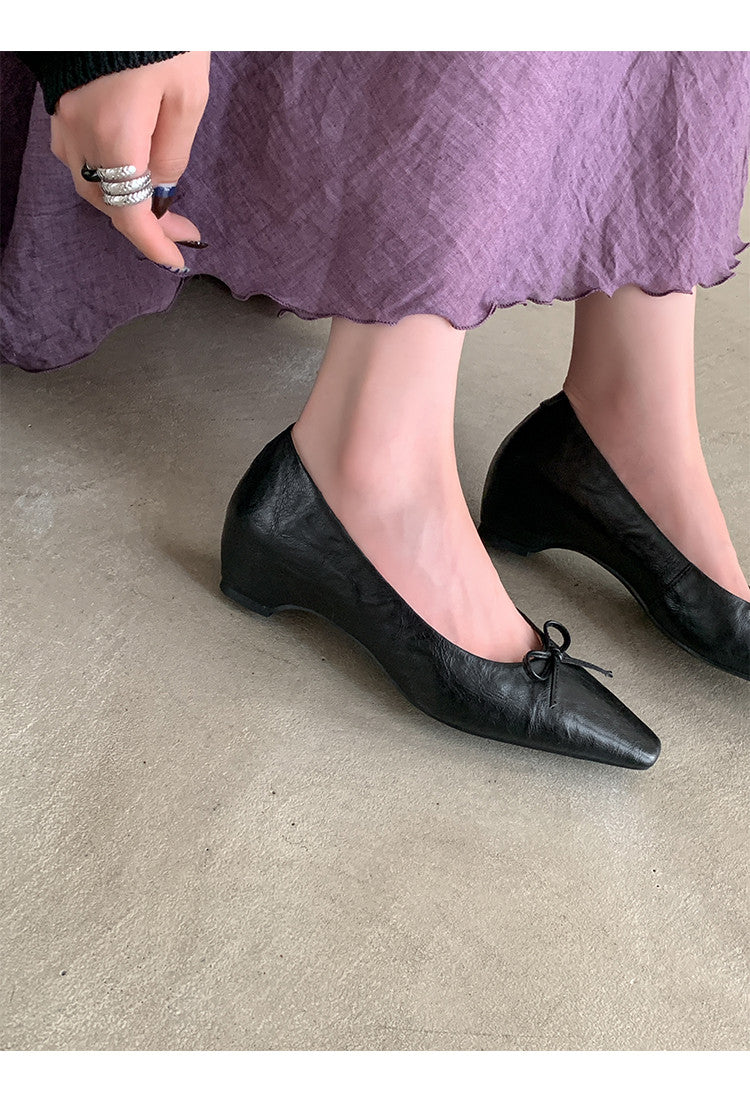 Karin Luna Full Layer Inside and Out~Basic Versatile Small Square Toe Butterfly Knot Irregular Heel Single Shoes