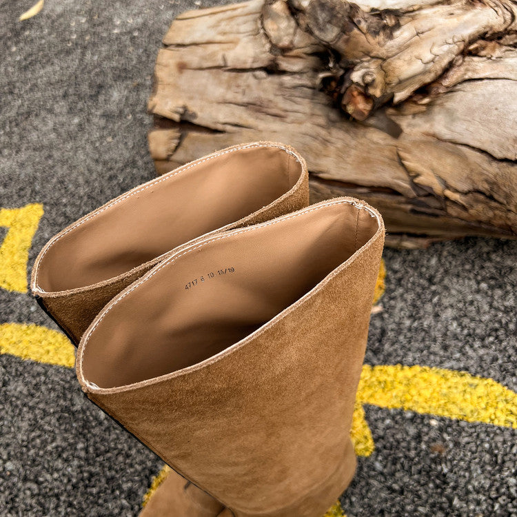 Karin Luna In Stock Spot Goods Retro Cowhide Pointed Toe Stiletto Elegant Long Boots