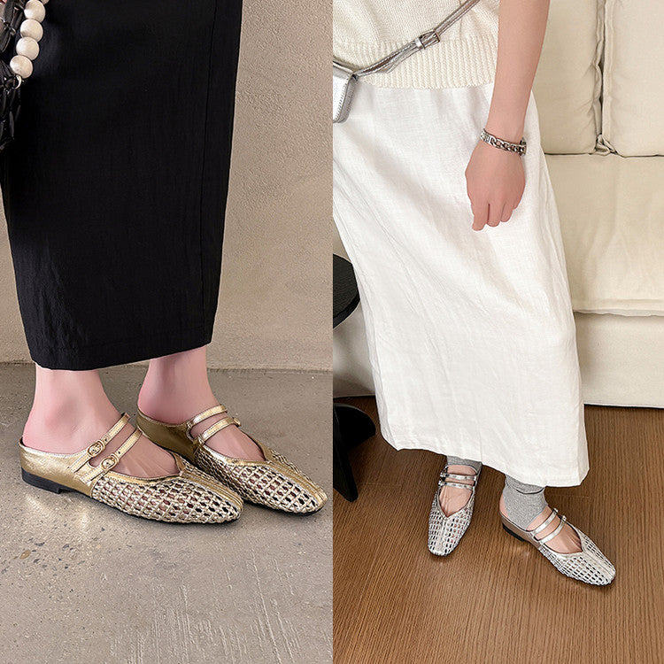 Karin Luna In Stock Spot Goods Hollow Woven One-Strap Closed-Toe Slippers