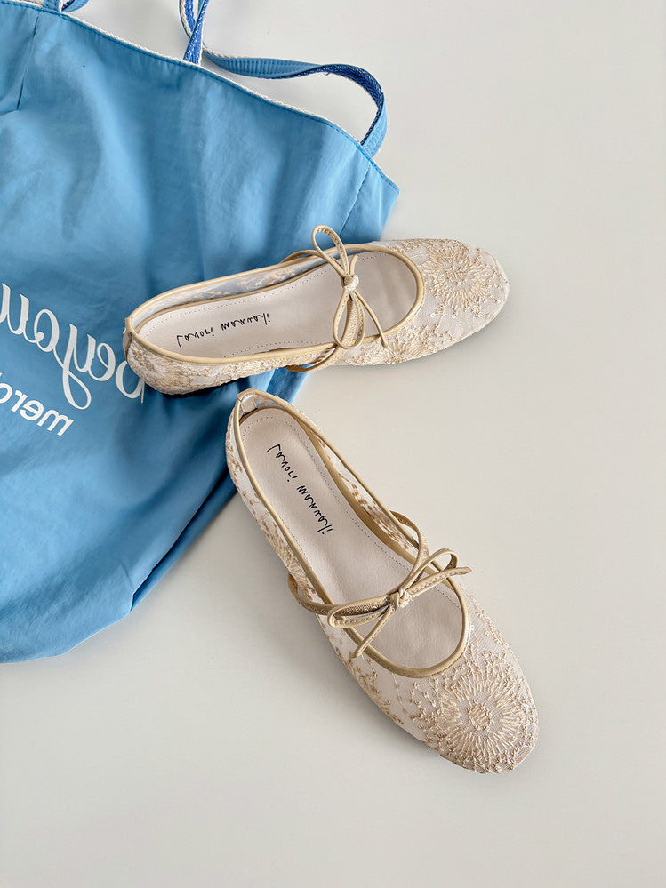 Karin Luna In Stock Spot Goods  Summer Breathable Retro Embroidered Bow Granny Shoes