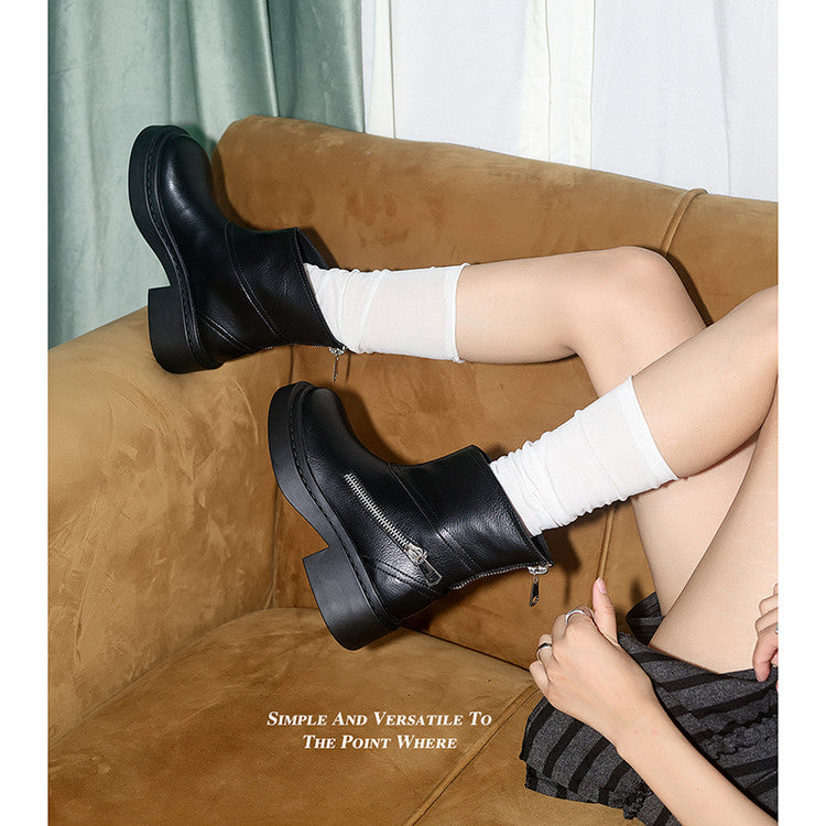 Karin Luna Niche Diagonal Zipper Basic Thick Sole Short Boots