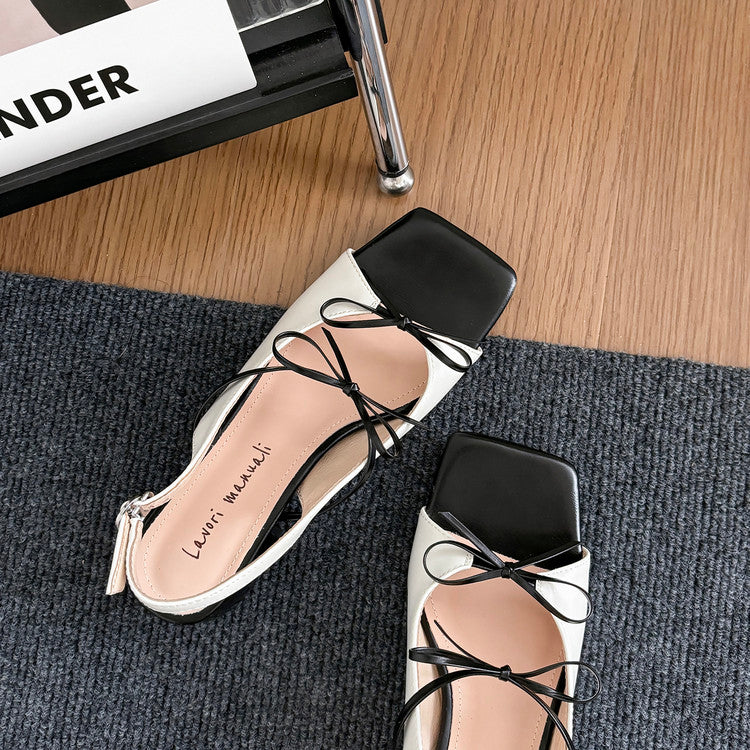 Karin Luna In Stock Spot Goods Square Toe Double Bow Thick Heel Sandals