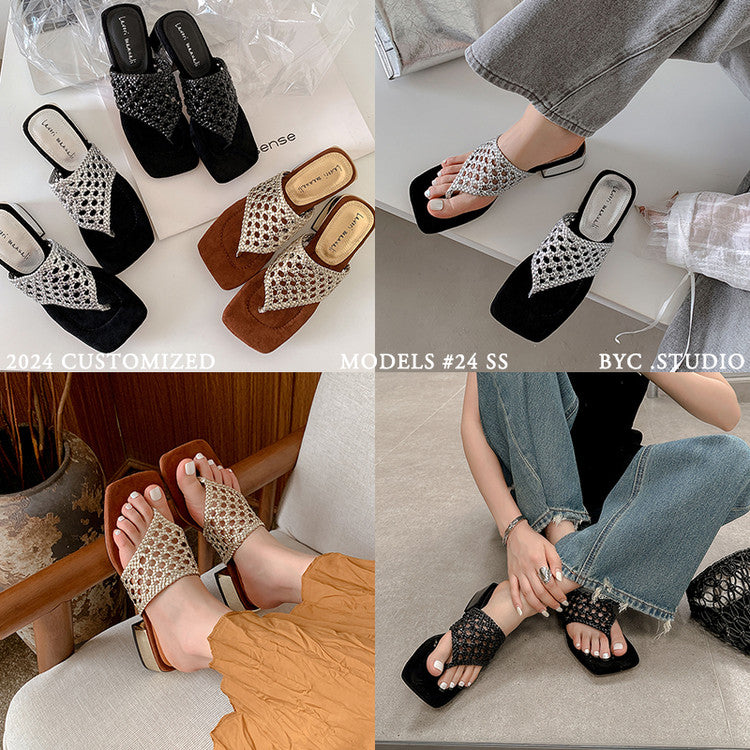 Karin Luna Hot-Selling Braided Style  In stock Toe-strap Woven Sofa Insole Slippers