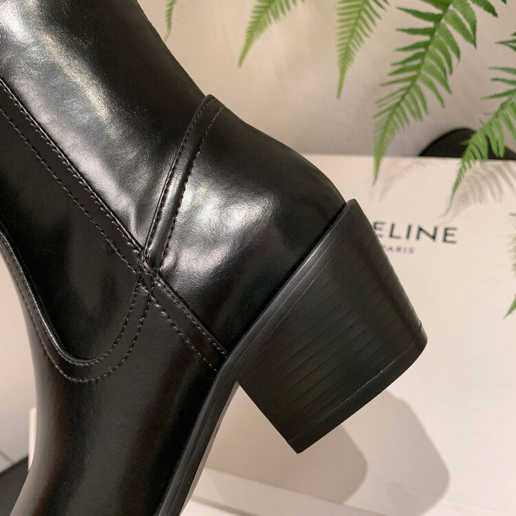 Karin Luna exploded  Three versions exploded Single Fleece Lining Fur Collar Version  Thick Fur Collar Foldable Hot-Selling Full Cowhide Pointed Toe Chunky Heel Classic Style