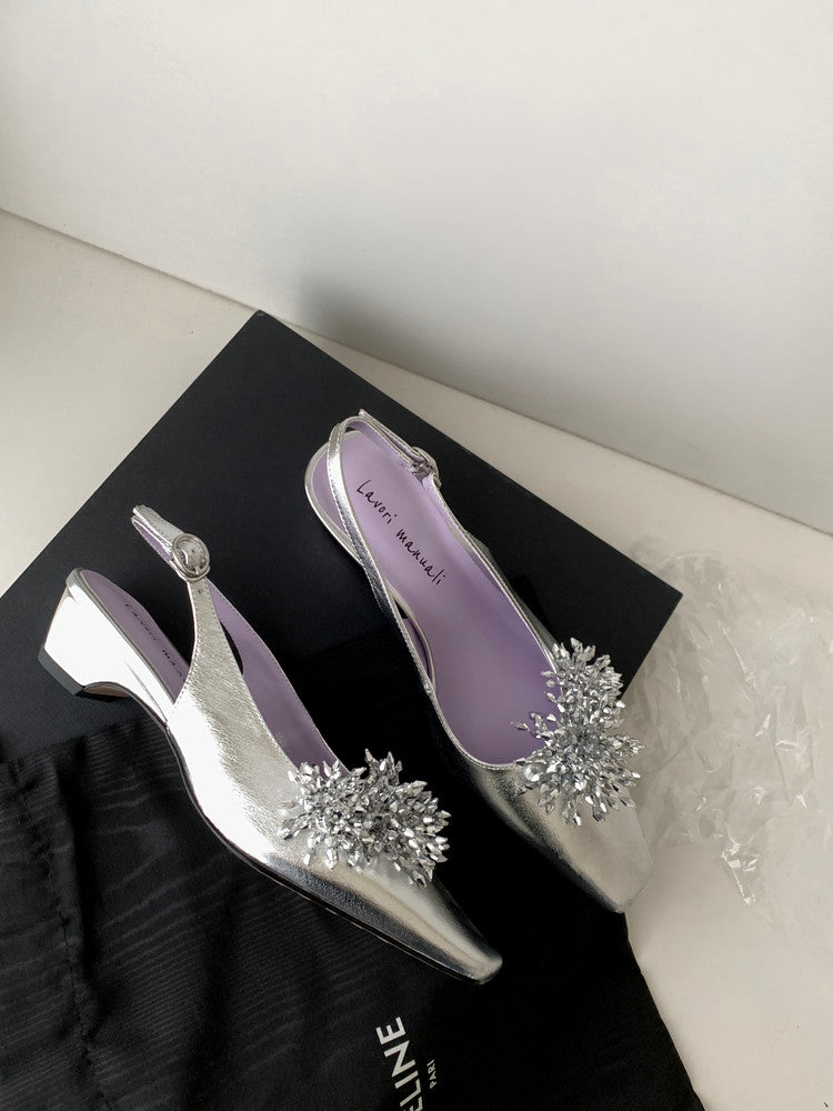 Karin Luna Brilliant Fireworks~Elegant Square-Toed Closed-Toe Chunky Heel Sandals