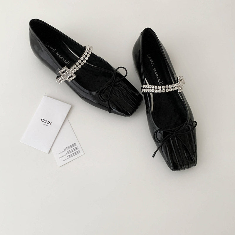 Karin Luna In Stock Spot Goods  Vintage Sweet Rhinestone One-Strap Granny Flats