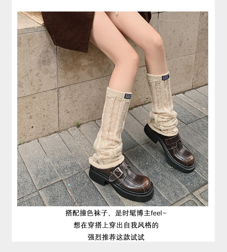 Karin Luna In Stock Spot Goods Metal Round Toe Cow Leather Thick Sole Flats