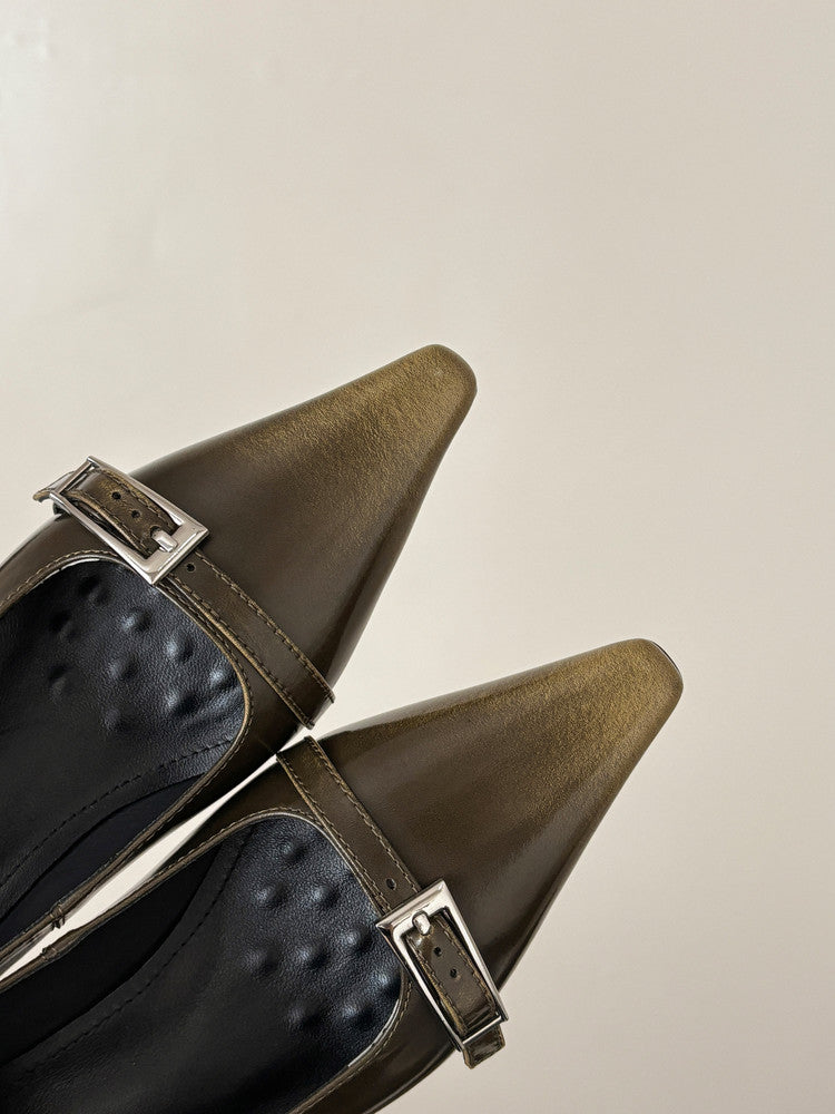Karin Luna In Stock In Stock Retro Belt Buckle Small Square Toe Chunky Heel Single Shoes