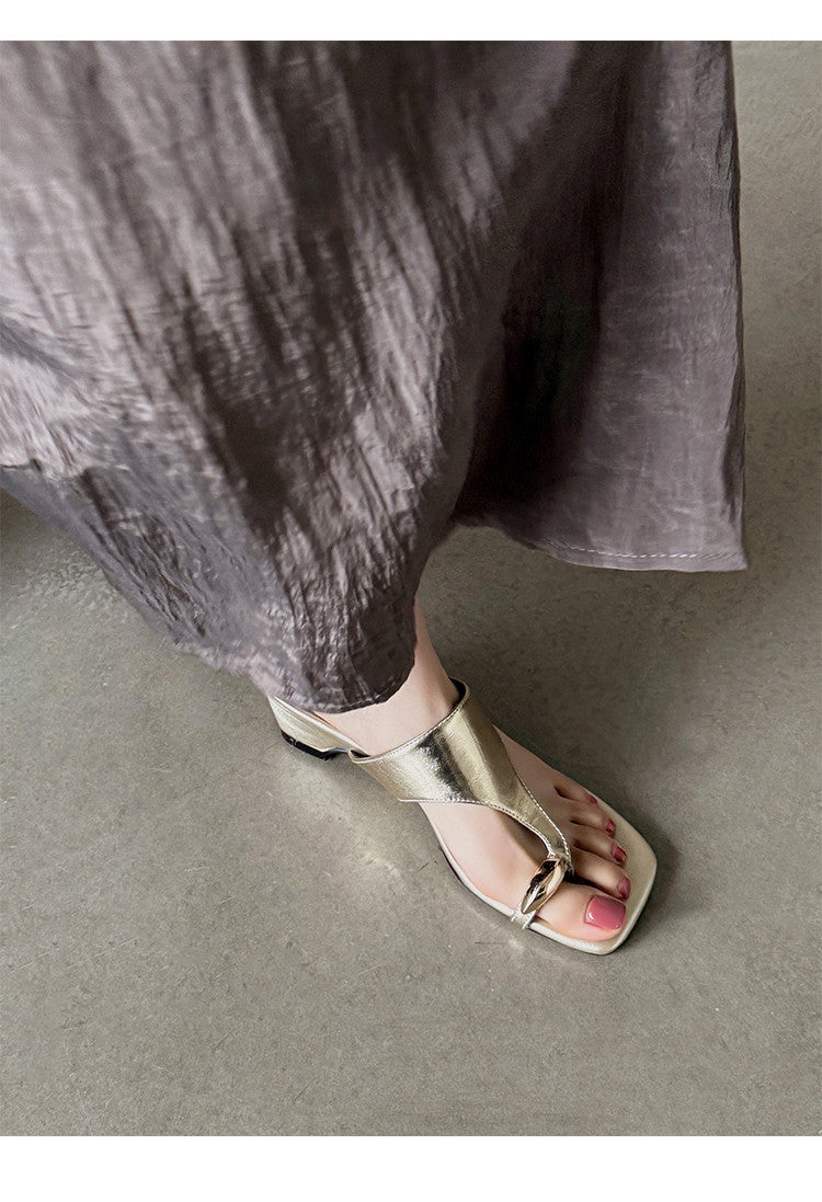 Karin Luna In Stock Spot Goods Clip-toe Square Toe Metal Buckle Minimalist Slippers