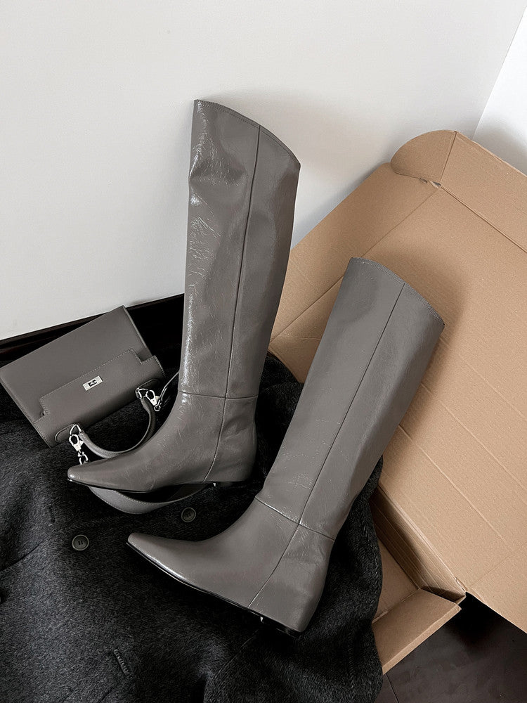 Karin Luna Elegant Style Slanted Inner Height-Increasing Long Boots