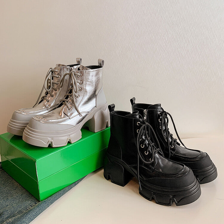 Karin Luna Casual Thick Sole Full Cowhide Lace-up Thick-soled Short Boots   Classic All-Matching