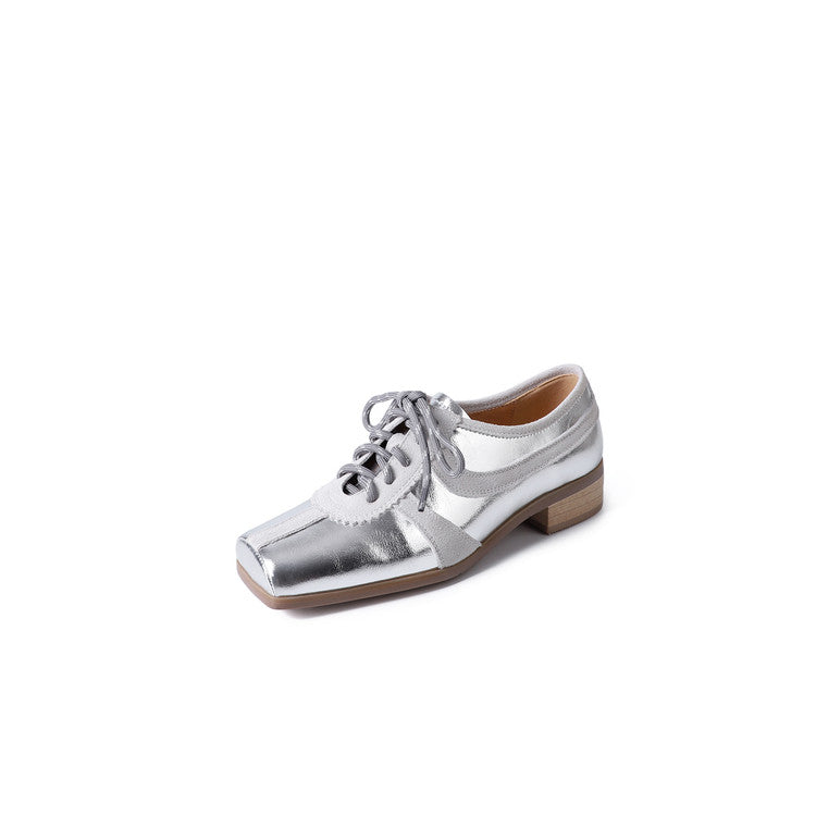 Karin Luna In Stock Spot Goods   Pig Nose Thin Strap Square Toe Patchwork Single Shoes