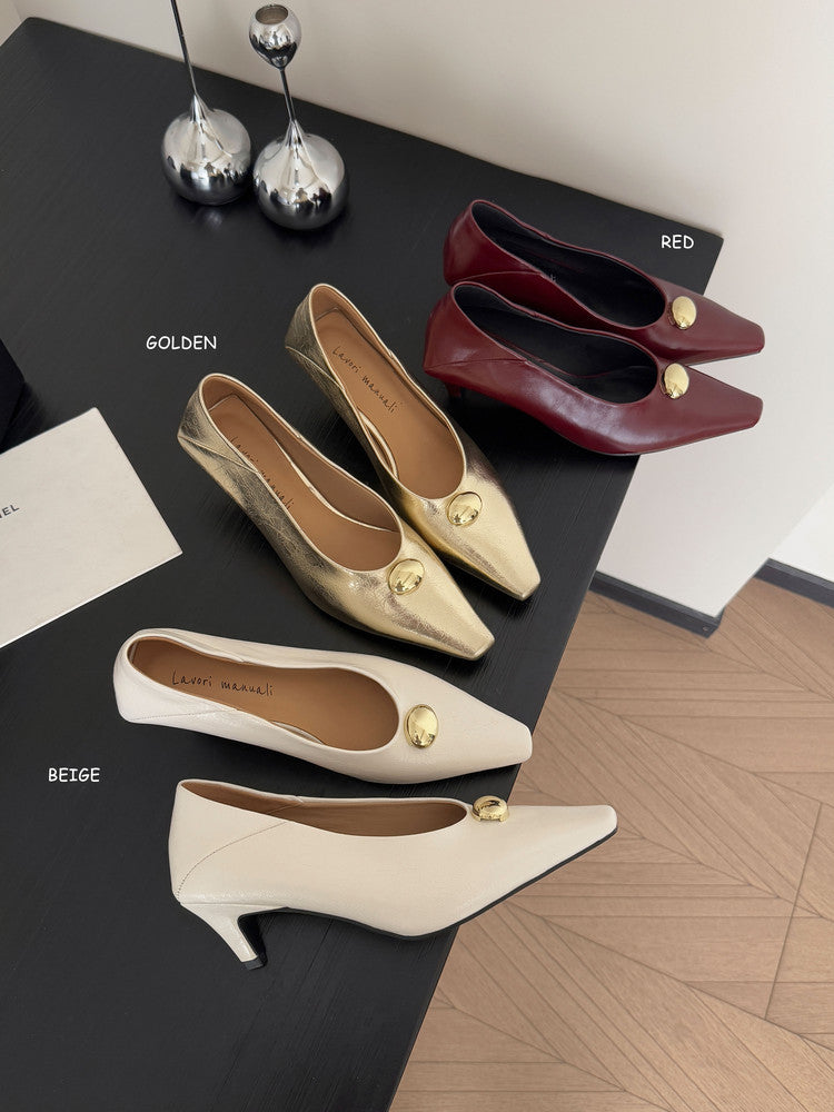 Karin Luna In Stock In Stock ~Basic Versatile French Style Small Square Toe Shallow Mouth Single Shoes