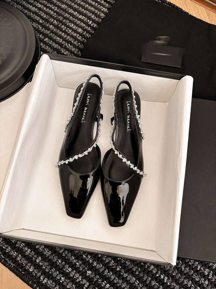 Karin Luna In Stock In Stock  Fresh Summer Vibes  Rhinestone Small Square Toe Elegant Closed-Toe Sandals