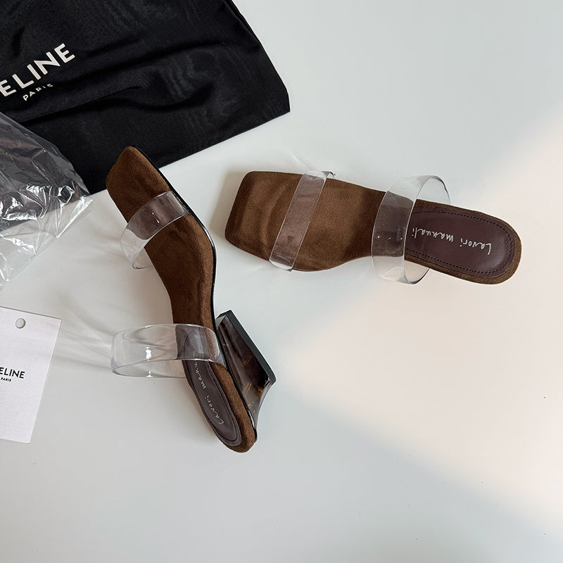 Karin Luna Hot-Selling Amber Element~Spot Goods Spot Goods Transparent tpu   Minimalist Square-Toed One-Strap Slippers