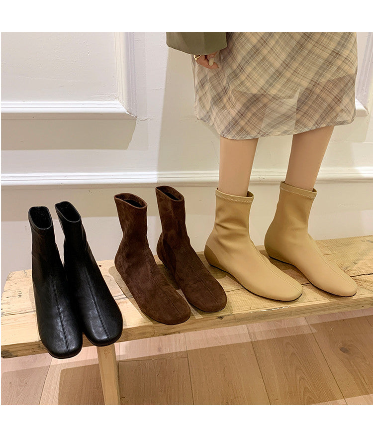 Karin Luna In Stock Spot Goods Round Toe Basic Stretch Slim Short Boots