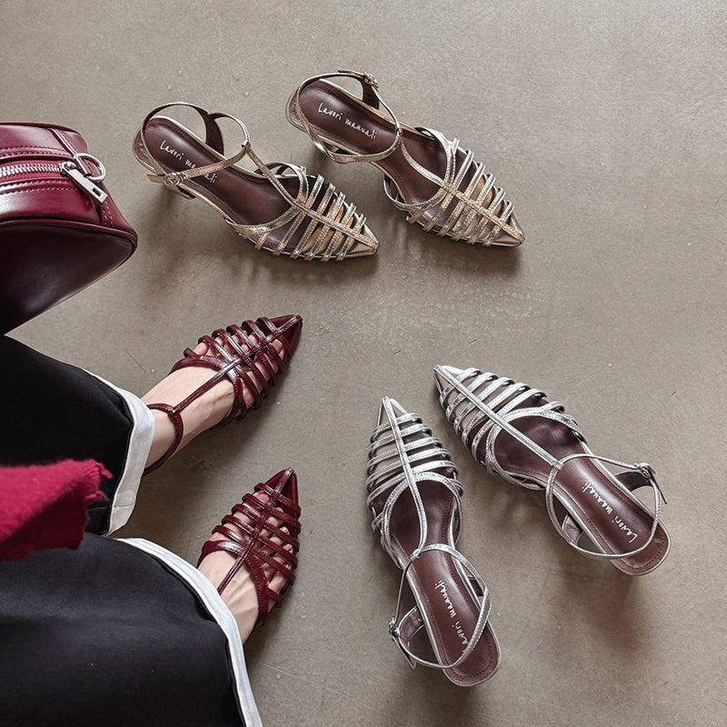 Karin Luna French Hollow Toe Metal Heel Elegant Sandals