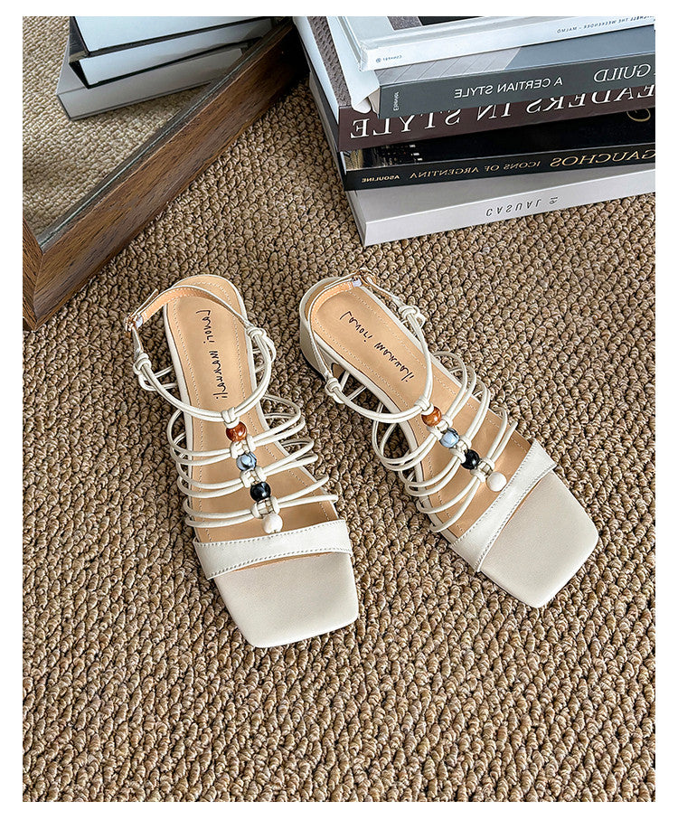 Karin Luna Bohemian Vacation Style~Square Toe Open Toe Sandals