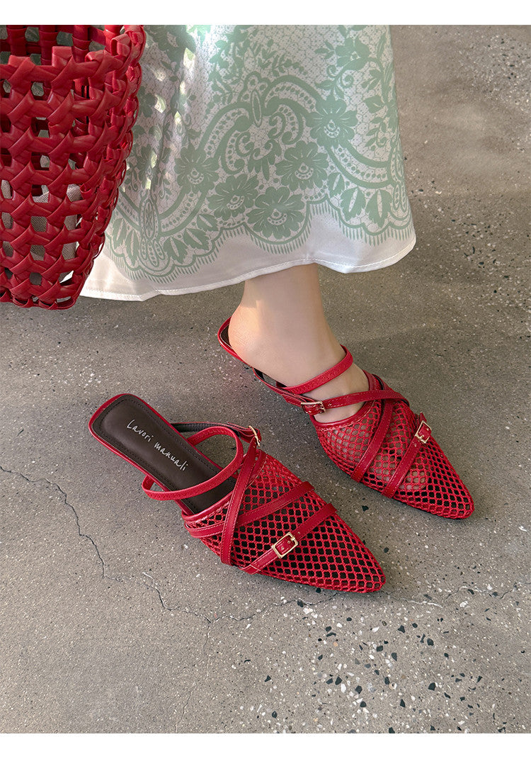 Karin Luna In Stock  Spot Goods  Mesh Series Elegant Closed-Toe Belt Buckle Slippers