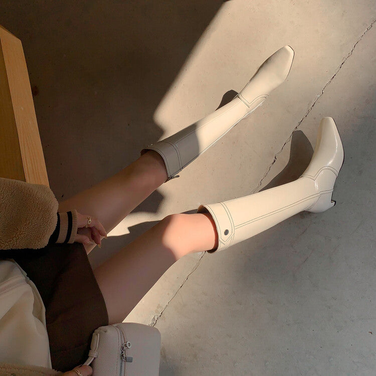 Karin Luna In Stock Spot Goods  Vintage Open Stitch Small Square Toe High Heel Side Zipper Riding Boots