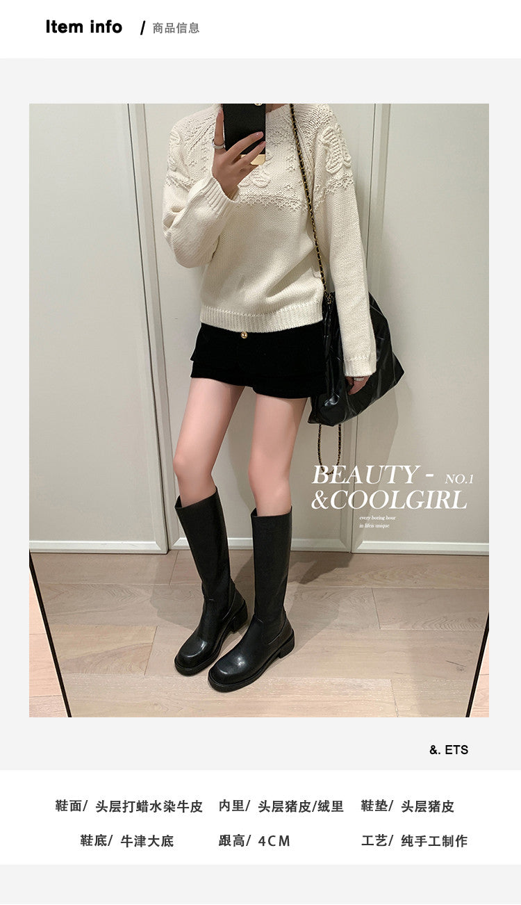 Karin Luna Basic Versatile Style Round Toe Chunky Heel Long Boots