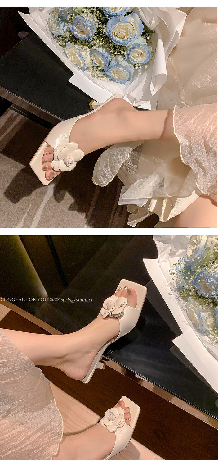 Karin Luna Flower of Wealth in the World~Says purple has a lot of charm Spot Goods Spot Goods  Three-Dimensional Camellia Elegant Sandals