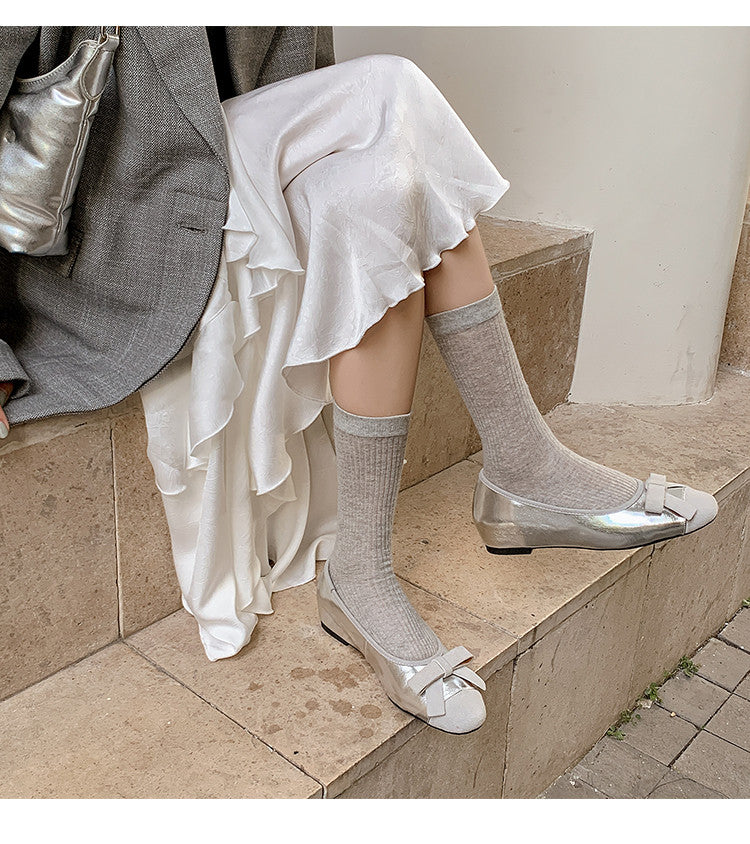 Karin Luna In Stock Spot Goods    Color Block Sweet Bowknot Hidden Wedge Shallow Mouth Flats