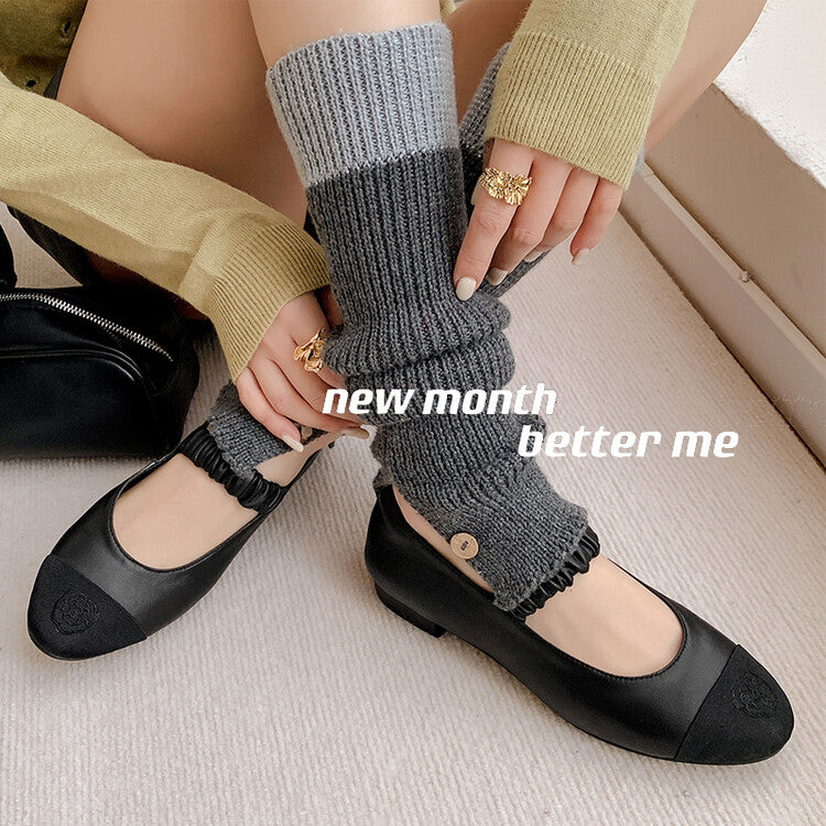 Karin Luna In Stock  Chanel Style Sheepskin Vintage Wrinkled Cable Strap Flat Round Toe Color Block Mary Jane