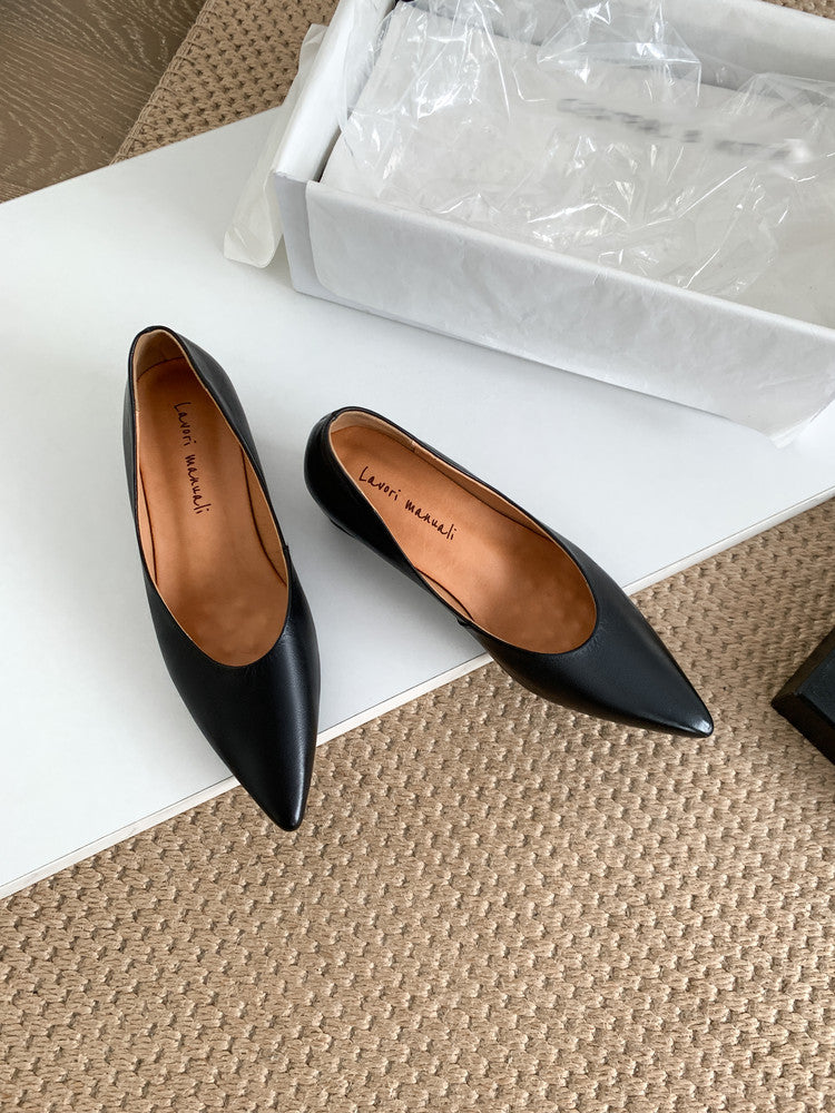 Karin Luna Full Layer Inside and Out~Basic Versatile Retro French Pointed Toe Irregular Heel Single Shoes