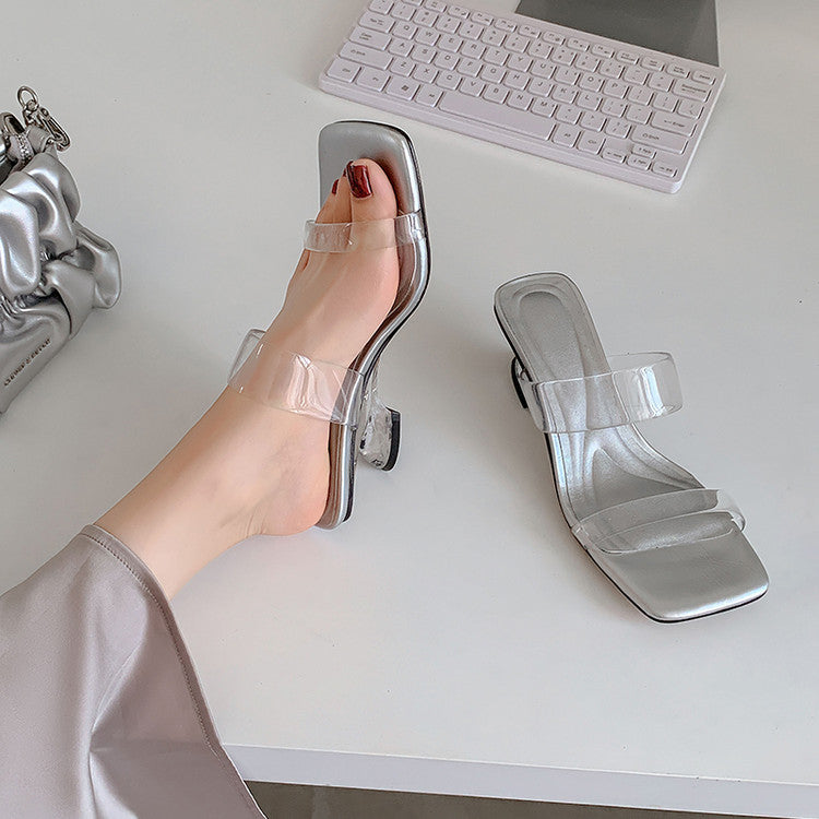 Karin Luna In Stock Spot Goods Transparent Sequin Irregular Heel Strap Sandals