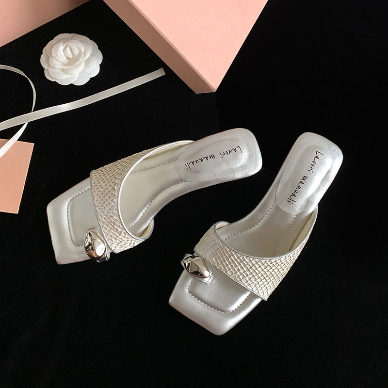 Karin Luna Fish Skin Series~Minimalist Square Toe Popular Irregular Heel Slippers