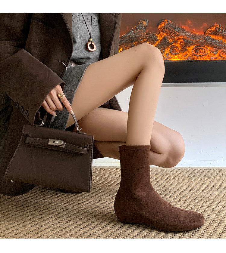 Karin Luna In Stock Spot Goods Round Toe Basic Stretch Slim Short Boots