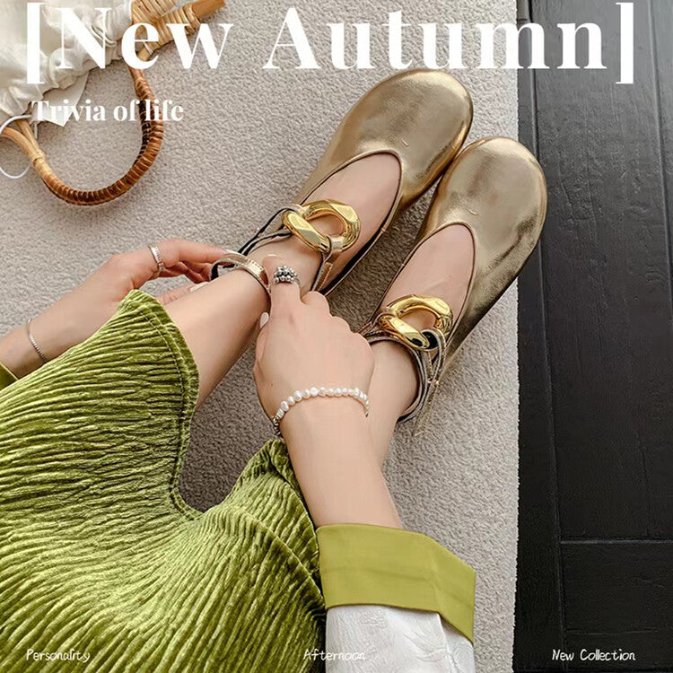 Karin Luna In Stock Large Stock Main Promotion  Two-Way Wear Height-Increasing Retro Gold Buckle Mary Jane Shoes