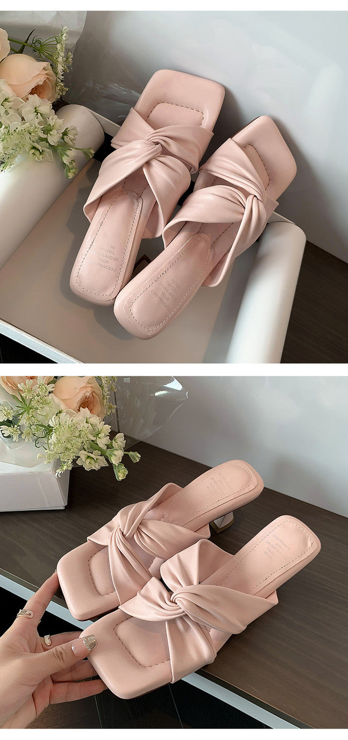 Karin Luna In Stock Spot Goods   Absolutely amazing4Color Cross Strap Thick Heel Square Toe Soft Slippers