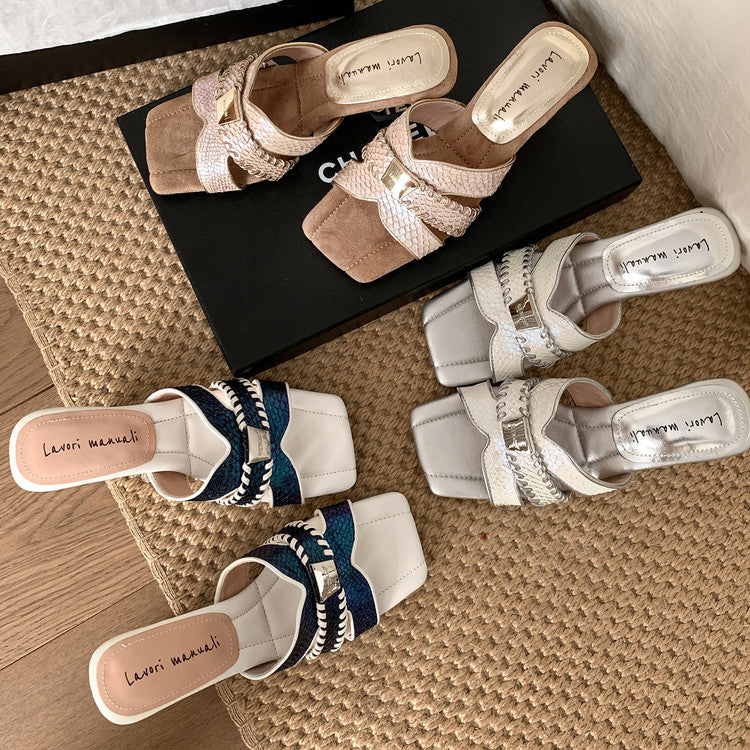 Karin Luna Fish Skin Series~ Hot-selling Square-Toe Slippers with Built-in Traffic