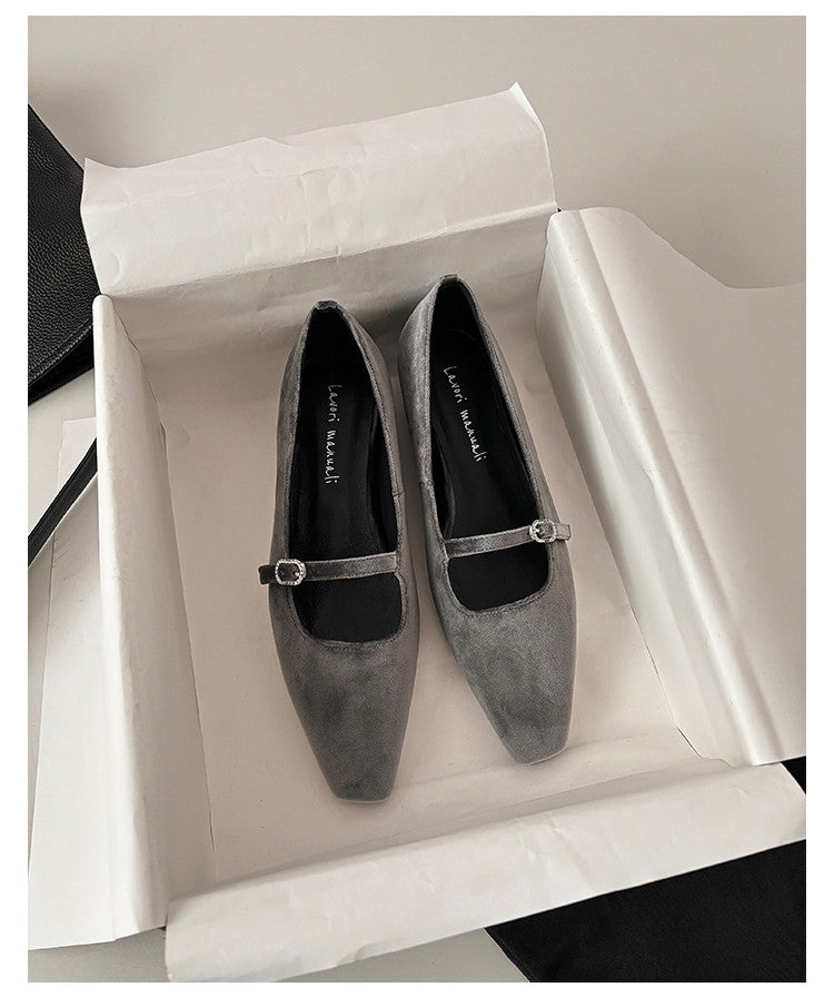 Karin Luna In Stock Spot Goods  Elegant Square-Toe One-Strap Height-Increasing Flats