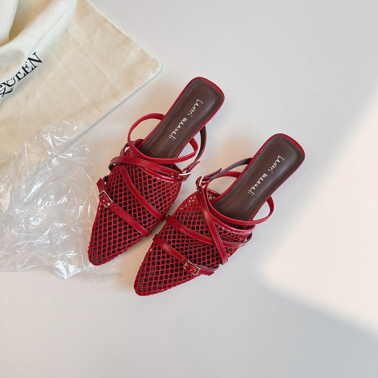 Karin Luna In Stock  Spot Goods  Mesh Series Elegant Closed-Toe Belt Buckle Slippers