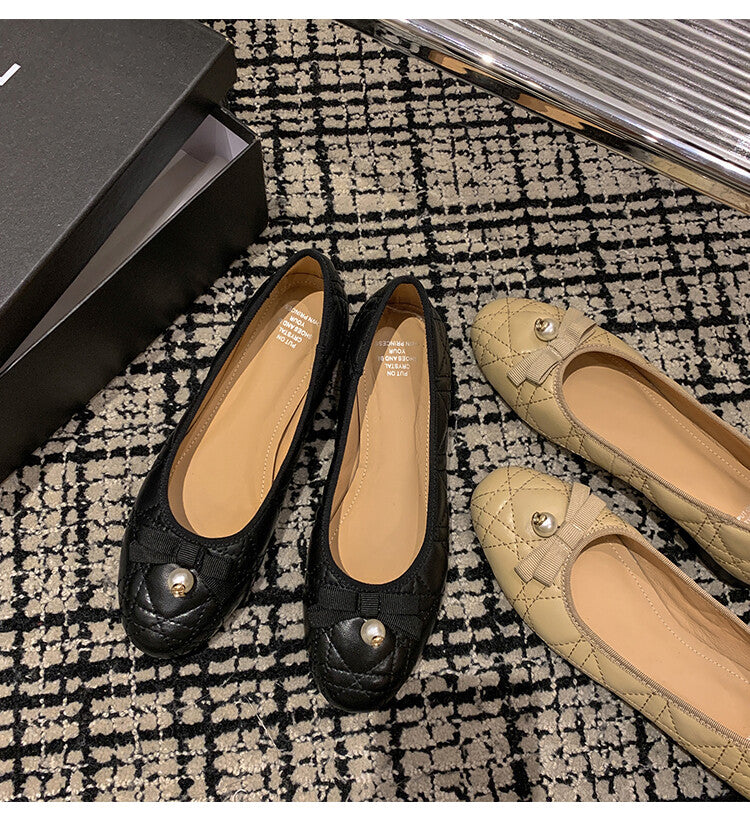 Karin Luna In Stock Spot Goods  Dior's popular retro flat rhombus-pattern granny shoes First Layer Sheepskin Full leather inside and out