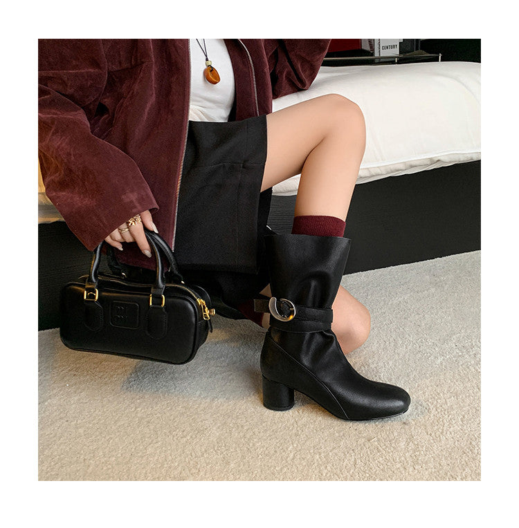 Karin Luna In Stock Spot Goods  Belt Buckle High Heel Large Tube Small Short Boots
