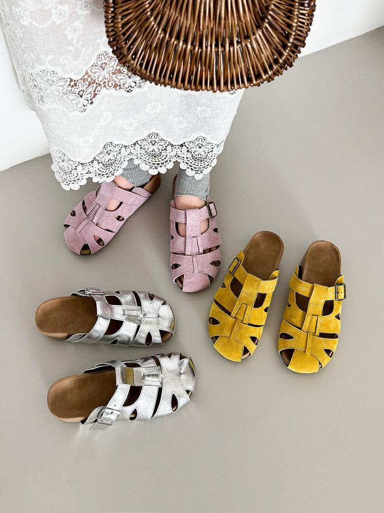 Karin Luna Full Layer Inside and Out~Basic Versatile Perforated Round Toe Birkenstock Slippers