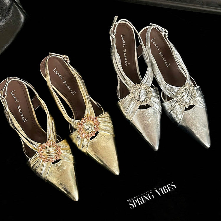 Karin Luna Bestseller Popular  Pointed Toe Irregular Heel Elegant Rhinestone Closed-Toe Sandals