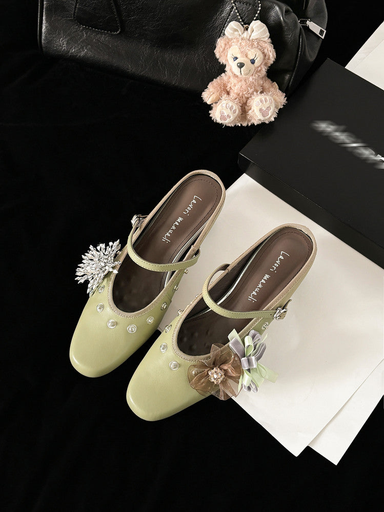 Karin Luna In Stock Spot Goods  Full-grain leather inside and out  Ultra Exquisite Round Toe Hidden Heel Closed-Toe Slippers