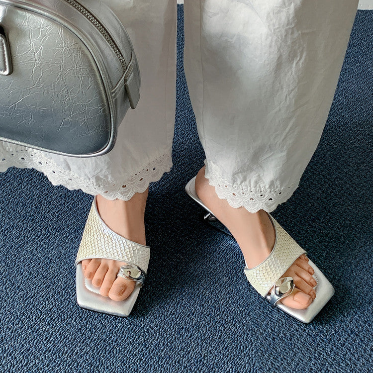 Karin Luna Fish Skin Series~Minimalist Square Toe Popular Irregular Heel Slippers