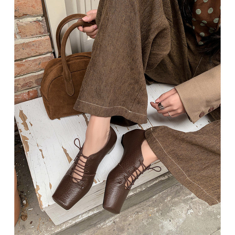 Karin Luna In Stock Spot Goods Elephant Pattern Series~Square-Toed Old Money Style Internal Height-Increasing Flats