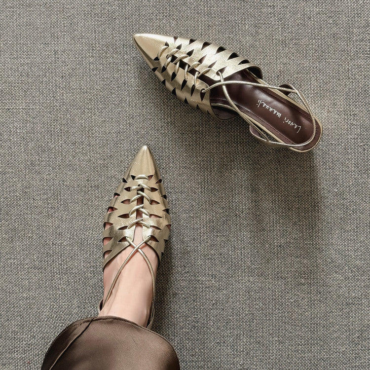 Karin Luna Braided Style ~Cross-woven Pointed Toe Closed-toe Sandals