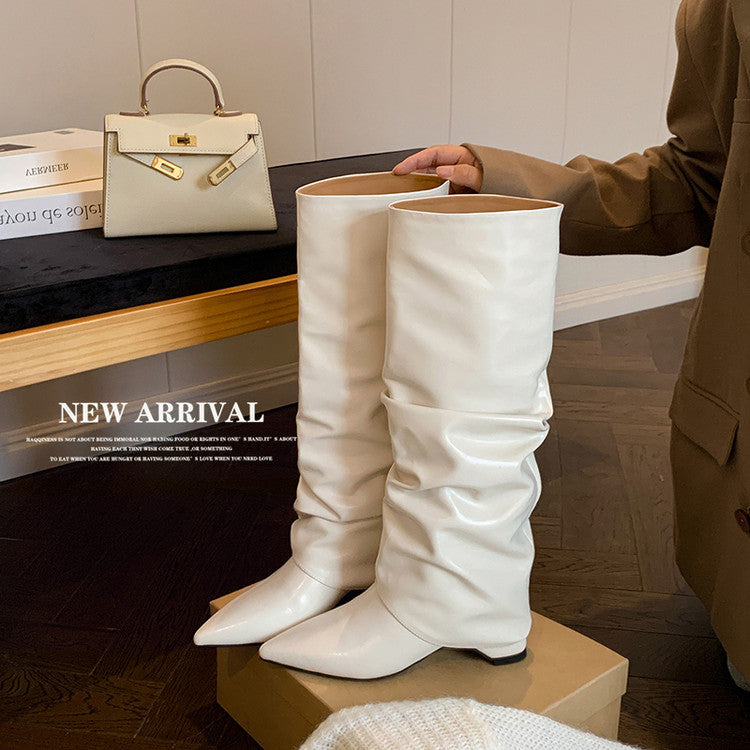 Karin Luna Elegant Style Pointed Toe Hidden Wedge Long Boots